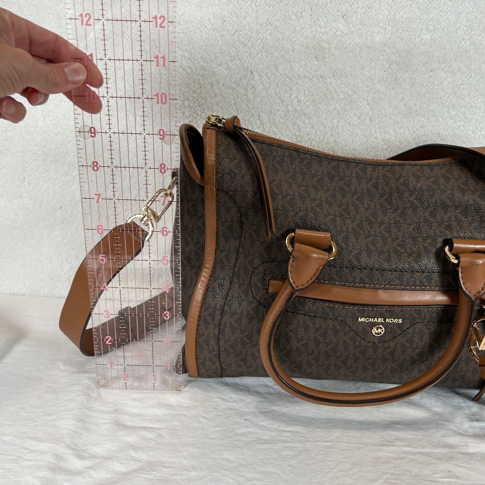 Michael Kors Brown Monogram Satchel Crossbody Bag Gold Hardware - Picture 13 of 16